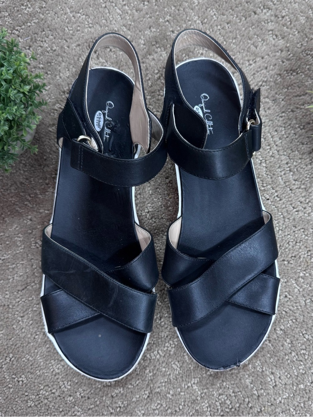 Dr Scholls Leather Platform Sandals Black/White